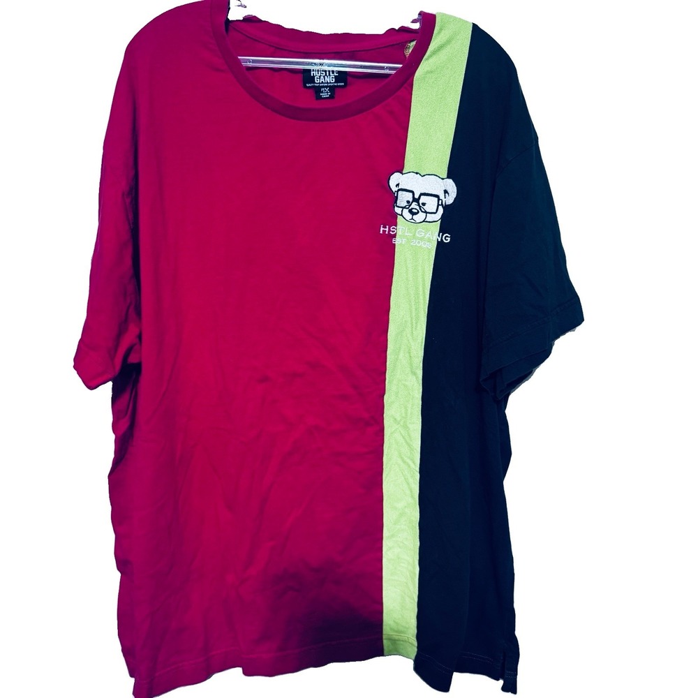 Hustle Gang T Shirt Men's 4XL Embroidered Bear Akoo Streetwear Hiphop Red Black